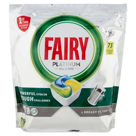 Fairy Platinum Pastiglie Lavastoviglie 73 Caps, Detersivo Limone
